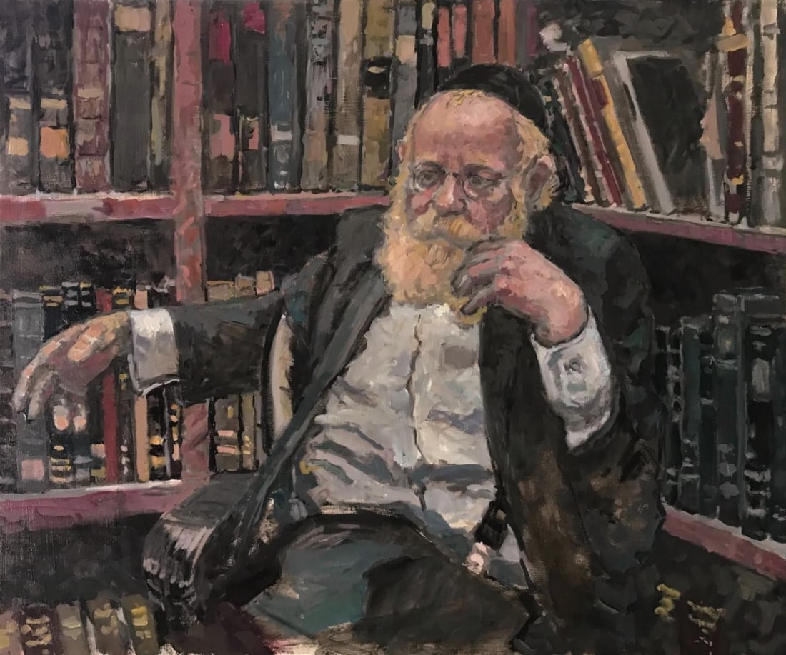 Boris Tyomkin- Oil on canvas "Rabbi Steinsaltz": Artist: Boris Tyomkin. Medium: Oil on canvas. Title: Rabbi Steinsaltz. Size: 36" x 30". Reference#: 36367.