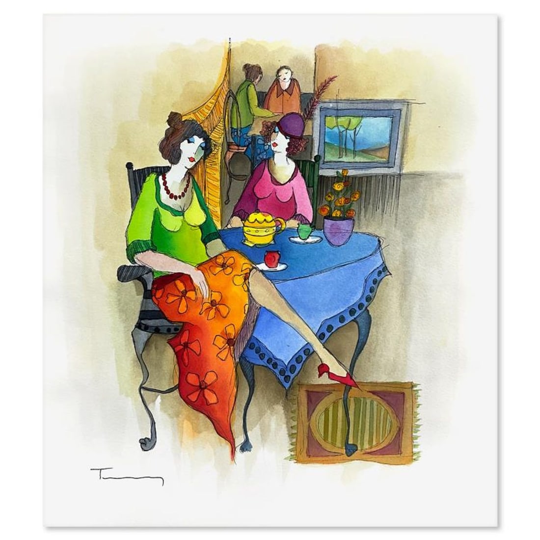 Itzchak Tarkay (1935-2012), Original Mixed Media Watercolor Painting on Paper, Hand Signed with (1 of 2)