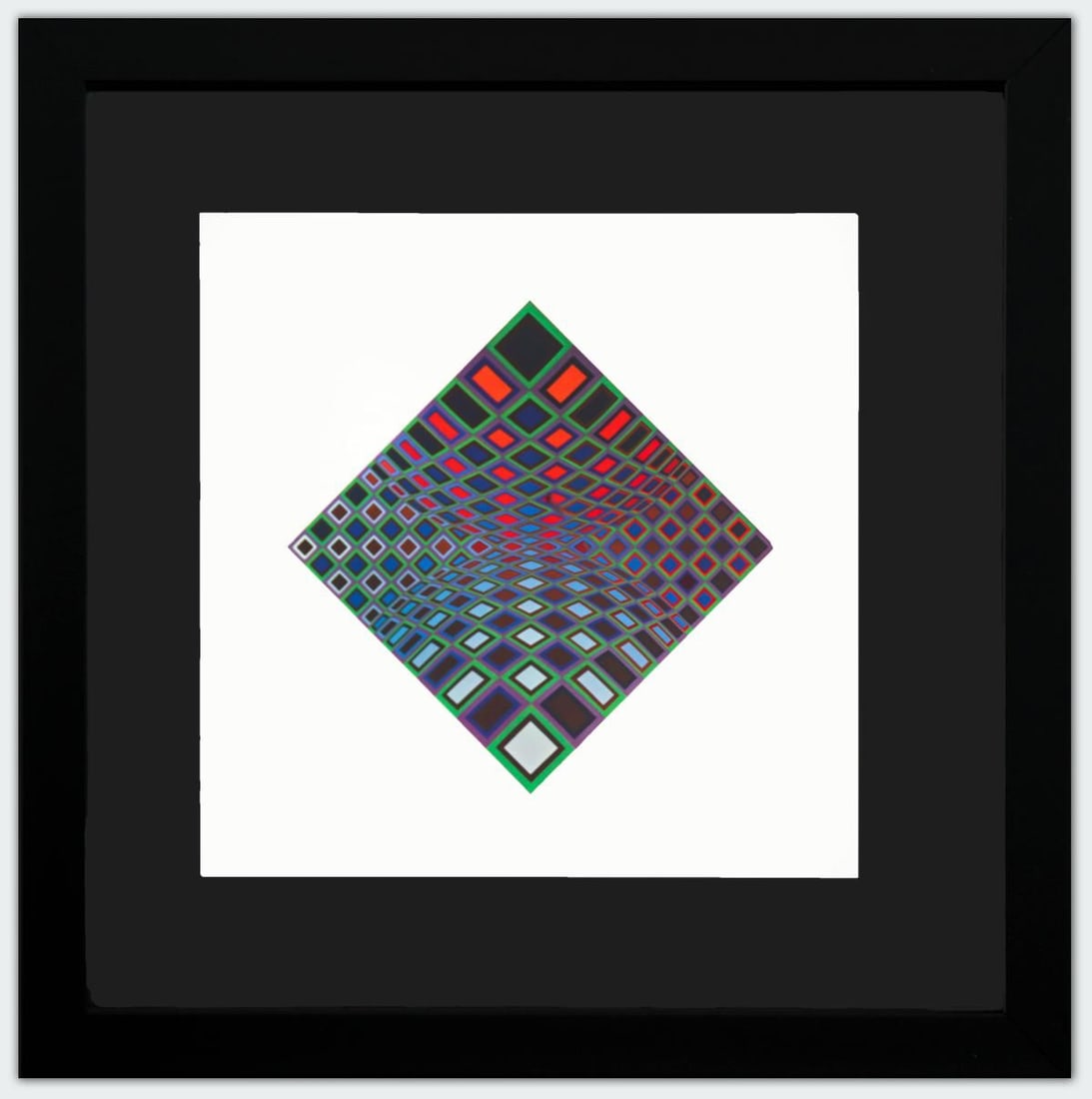 Victor Vasarely- Heliogravure Print "Untitled": Artist: Victor Vasarely. Medium: Heliogravure Print. Title: Untitled. Size: 10" x 10". Measures approx. 12" x 12" (framed). Additional: Custom Framed. Reference#: 21499.