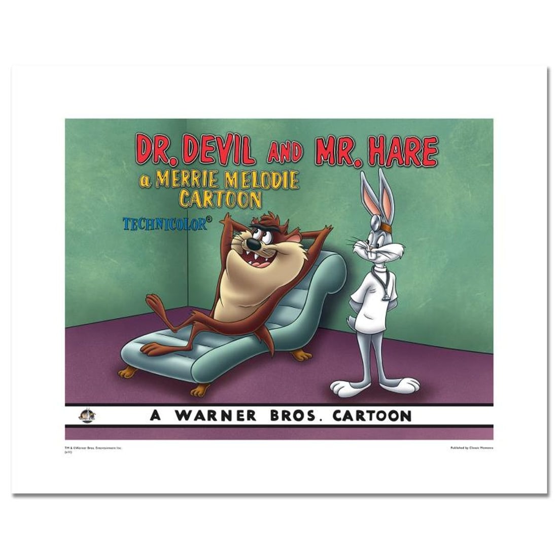 Dr. Devil & Mr. Hare Limited Edition Giclee from Warner Bros., Numbered with Hologram Seal and: Dr. Devil & Mr. Hare is a limited edition giclee on paper from Warner Bros., numbered with hologram seal of Authenticity. This image was originally used as a "lobby card" displayed in theater lobbies 