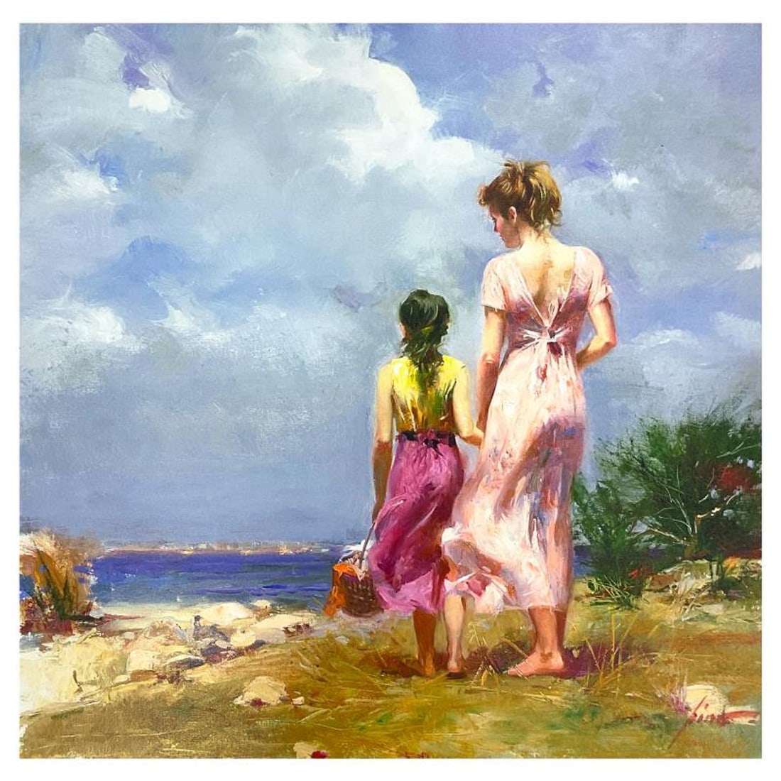 Pino (1939-2010) "Summer Afternoon" Hand Embellished Limited Edition on Canvas, Numbered and Hand: Summer Afternoon is an hand embellished limited edition giclee on canvas by Pino (1939-2010), numbered and hand signed by the artist. Includes Certificate of Authenticity. Measures approx. 28" x 28" (