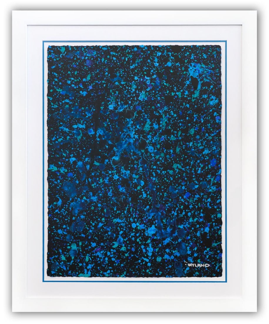 Wyland- Original Watercolor Painting on Deckle Edge Paper "Abstract Drip": Artist: Wyland. Medium: Original Watercolor Painting on Deckle Edge Paper. Title: Abstract Drip. Size: 30" x 22". Measures approx. 40" x 32" (framed). Signature: Hand Signed by the artist. Certificate