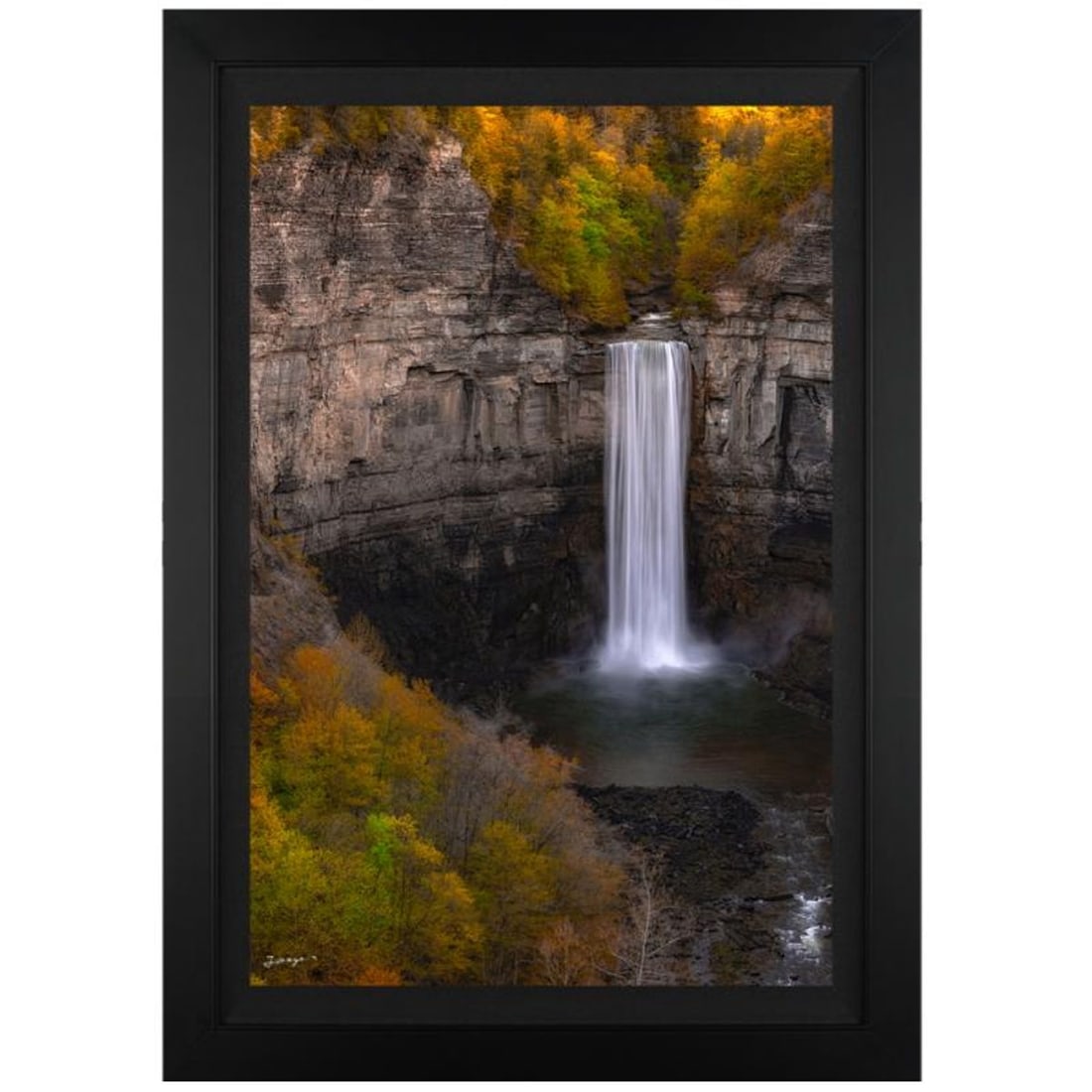 Jongas, "Taughannock Falls" Framed Limited Edition on Canvas, Numbered and Hand Signed with Letter: Taughannock Falls is a limited edition giclee on canvas by photographer Jongas, numbered and hand signed by the artist. The piece comes custom framed and includes Letter of Authenticity. Measures appr