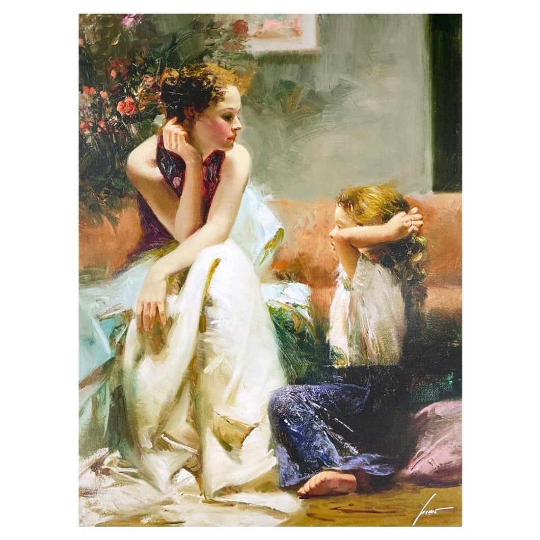 Pino (1939-2010) "Thinking of You" Limited Edition on Canvas, Numbered and Hand Signed with: Thinking of You is a limited edition giclee on canvas by Pino (1939-2010), numbered and hand signed by the artist. Includes Certificate of Authenticity. Measures approx. 40" x 30" (image). Reference#: