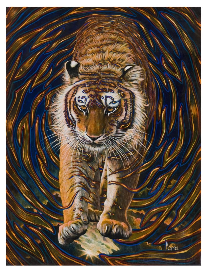Vera V. Goncharenko- Original Giclee on Canvas "Wild Tiger": Artist: Vera V. Goncharenko. Medium: Original Giclee on Canvas. Title: Wild Tiger. Size: 30" x 24". Signature: Hand Signed by the Artist. Certificate of Authenticity: From the publisher. Reference#: 2
