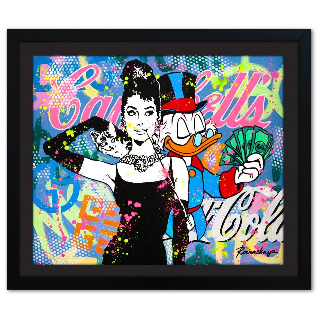 Nastya Rovenskaya- Original Oil on Canvas "Money With Elegance": Artist: Nastya Rovenskaya. Medium: Original Oil on Canvas. Title: Money With Elegance. Size: 20" x 24". Measures approx. 24" x 28" (framed). Signature: Hand signed by the artist. Certificate of Authen