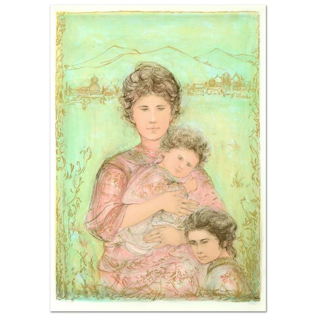 Edna Hibel (1917-2014), "Tatyana's Family" Limited Edition Lithograph, Numbered and Hand Signed with: Tatyana's Family is a limited edition lithograph on paper by Edna Hibel (1917-2014), numbered and hand signed by the artist. Includes Certificate of Authenticity. Measures approx. 29.5" x 41.5" (borde