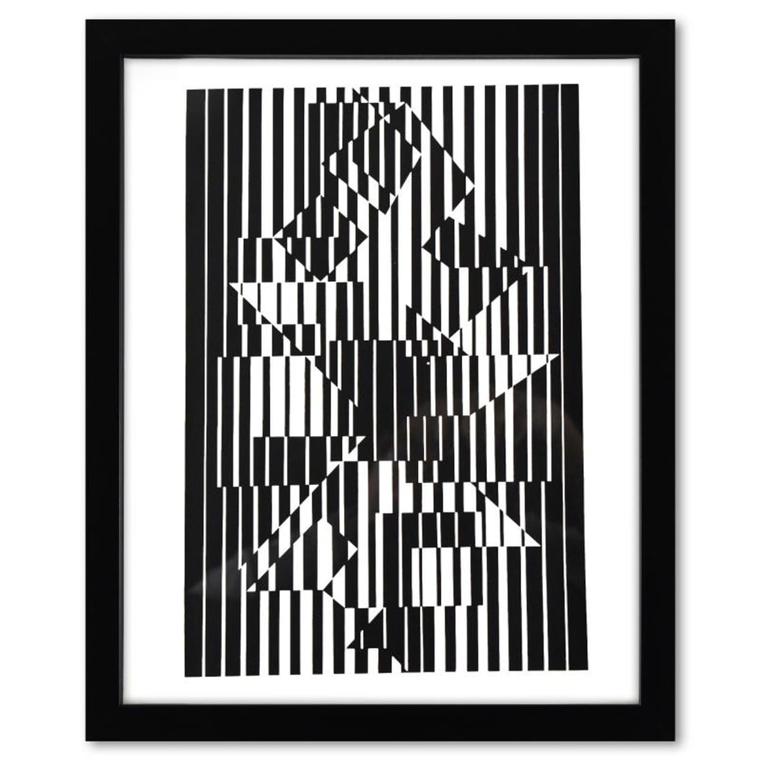 Victor Vasarely (1908-1997), "Ilava de la serie Lineaires" Framed 1973 Heliogravure Print with: Ilava de la serie Lineaires is a heliogravure print on paper, published in 1973, by Victor Vasarely (1908-1997). This piece comes custom framed, with a letter of authenticity and with a 1976 Vasarely 