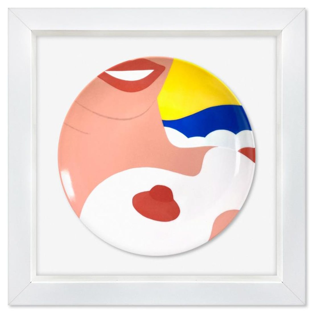 Tom Wesselmann (1931-2004), "Nude (1965)" Framed Limoges Porcelain Plate.: Nude (1965) is a Limoges porcelain plate bearing the plate signature inverso of Tom Wesselmann (1931-2004). This plate is custom framed and floated on linen. Measures approx. 13.5" x 13.5" (frame), 8.