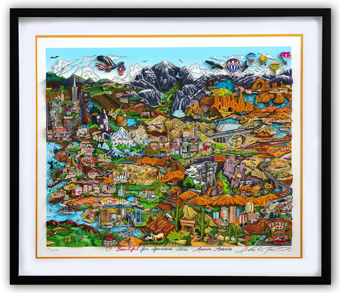 Charles Fazzino- 3D Construction Silkscreen Serigraph "O BEAUTIFUL FOR SPACIOUS SKIES, AMERICA, (1 of 3)