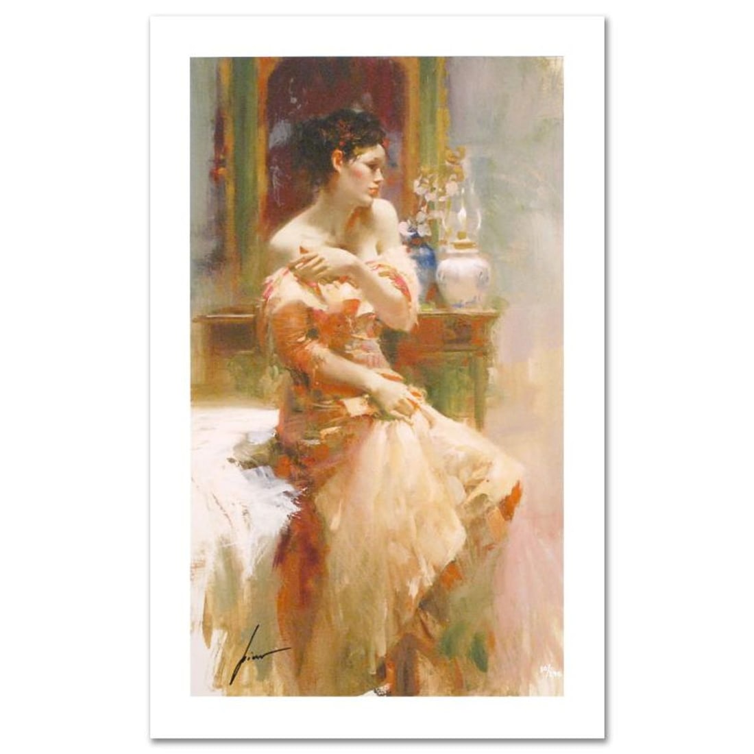 Pino (1939-2010) "Silk Taffeta" Limited Edition Giclee. Numbered and Hand Signed; Certificate of: Silk Taffeta is a limited edition giclee on paper by Pino (1939-2010). The piece comes numbered and is hand signed by the artist. Includes Certificate of Authenticity. Measures approximately 24 x 14" 