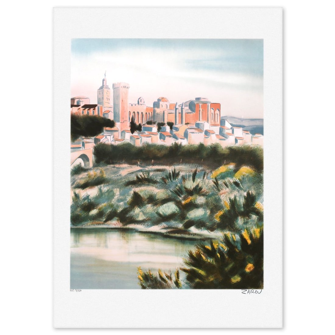 Victor Zarou- Lithograph "Chateu Rio Renne": Artist: Victor Zarou. Medium: Lithograph. Title: Chateu Rio Renne. Size: 20" x 29". Signature: Numbered and hand signed. Certificate of Authenticity: Is included. Reference#: 47548.