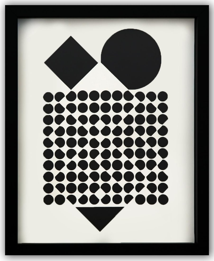 Victor Vasarely- Heliogravure Print "Untitled": Artist: Victor Vasarely. Medium: Heliogravure Print. Title: Untitled. Size: 13" x 10". Measures approx. 15" x 12" (framed). Additional: Custom Framed. Reference#: 21507.
