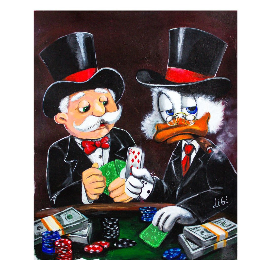 Libi- Original Acrylic on Canvas "Poker": Artist: Libi. Medium: Original Acrylic on Canvas. Title: Poker. Size: 24" x 20". Signature: Hand Signed by the artist. Certificate of Authenticity: Is included. Reference#: 56118.