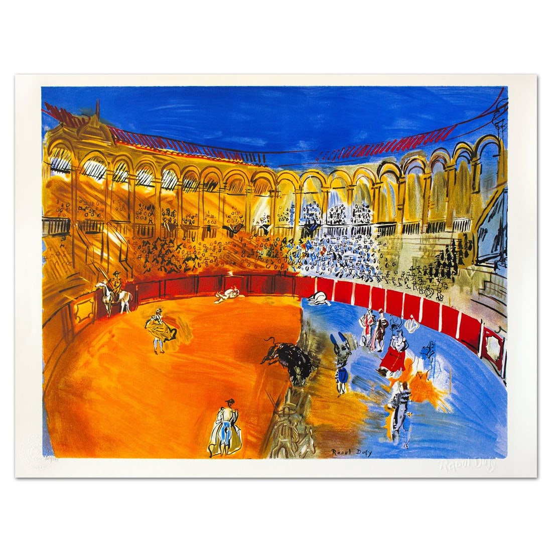 Raoul Dufy- Lithograph "La Course De Taureaux": Artist: Raoul Dufy. Medium: Lithograph. Title: La Course De Taureaux. Size: 19.5" x 25.5". Signature: Stamp signed and numbered. Certificate of Authenticity: Is included. Additional: Printed by Atelie