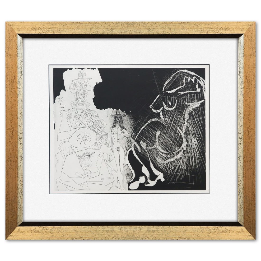After Pablo Picasso- Offset Lithograph "From The 347 Series": Artist: After Pablo Picasso. Medium: Offset Lithograph. Title: From The 347 Series. Size: 11" x 14". Measures approx. 19" x 22" (framed). Certificate of Authenticity: Is included. Additional: Custom f
