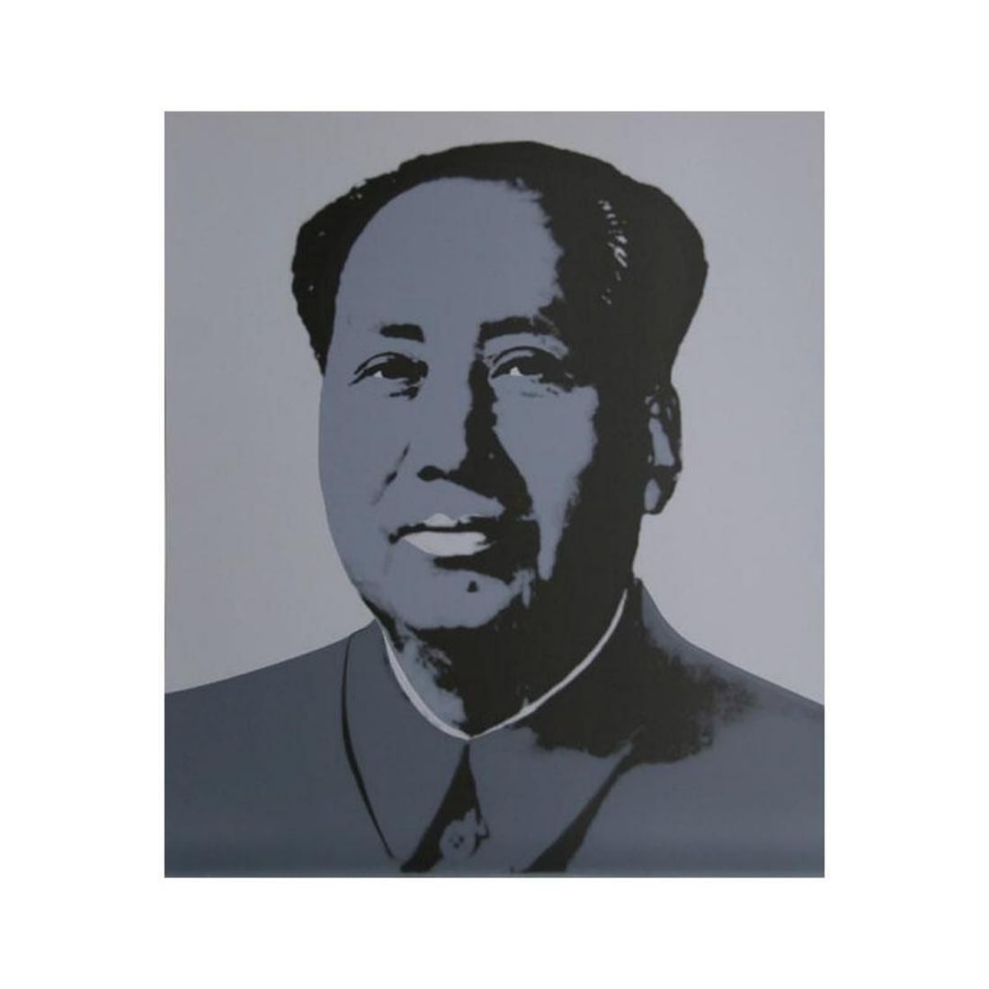 Andy Warhol- Silk Screen "Mao-Grey": Artist: Andy Warhol. Medium: Silk Screen. Title: Mao-Grey. Size: 33.5" x 29.5". Certificate of Authenticity: From the publisher. Additional: The piece is stamped in blue on the back with "Published