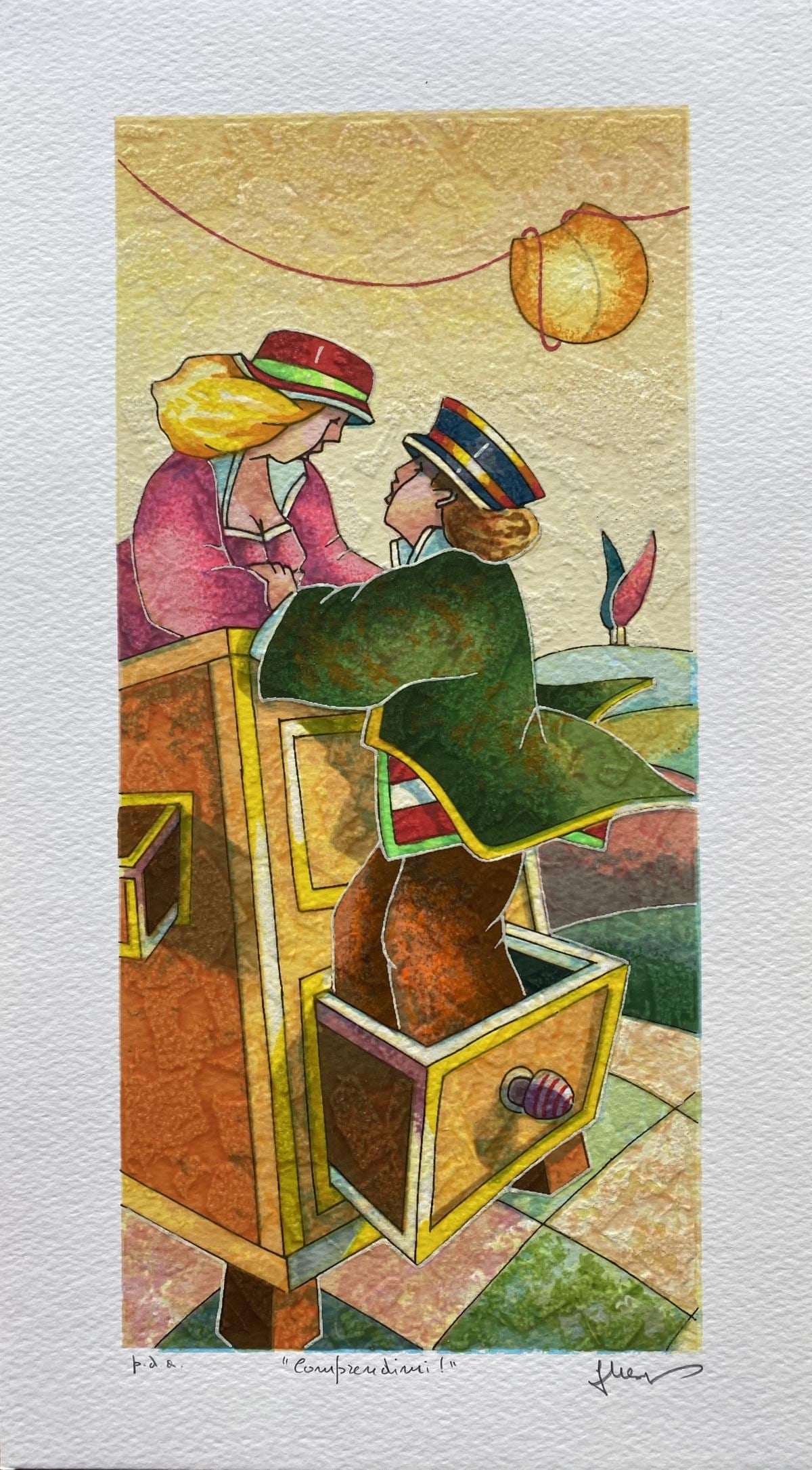 Francesco Nesi- Original Serigraph on Paper "COMPRENDIMI": Artist: Francesco Nesi. Medium: Original Serigraph on Paper. Title: COMPRENDIMI. Size: 14" x 8". Signature: Hand Signed and Numbered by the Artist. Certificate of Authenticity: Is Included. Reference#