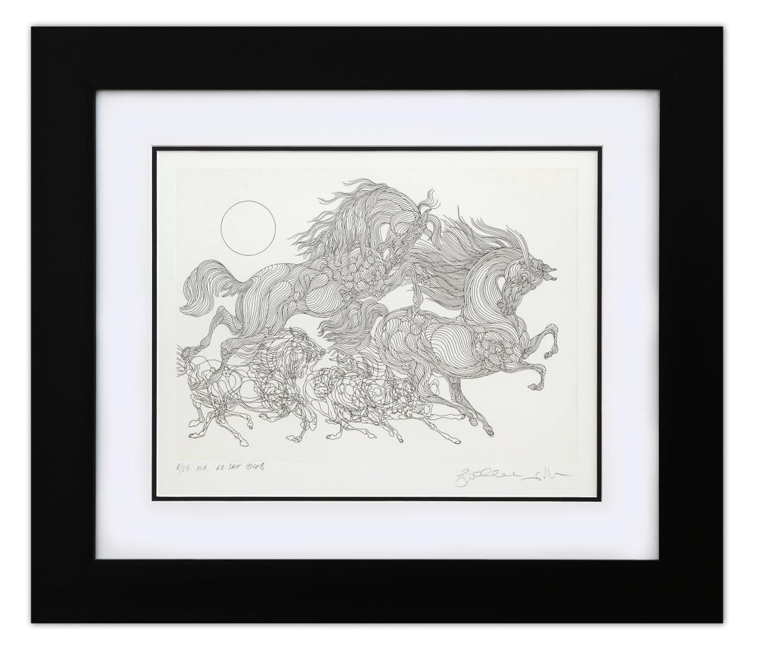 Guillaume Azoulay- Original Etching "M.E. Le Savt": Artist: Guillaume Azoulay. Medium: Original Etching. Title: M.E. Le Savt. Size: 16" x 20". Measures approx. 27" x 32" (framed). Signature: Hand Signed by the artist. Certificate of Authenticity: is in