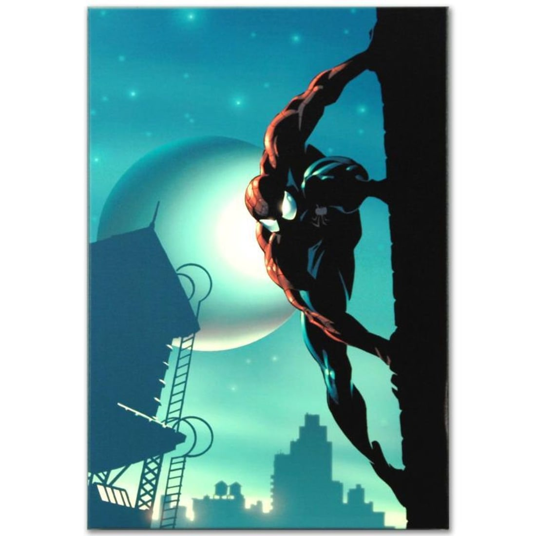 Marvel Comics "Amazing Spider-Man #521" Numbered Limited Edition Giclee on Canvas by Mike Deodato: A piece of comic book history, this limited edition, from original art by Mike Deodato Jr., depicts Spider-Man keeping vigil over the city at night. Brazilian artist Mike Deodato Jr. has become an end