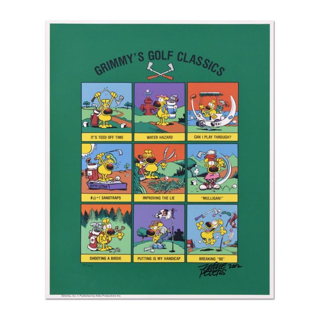 Mike Peters, "Grimmy's Golf Classics" Limited Edition on Paper, Dated 2002, Numbered and Hand Signed: Grimmy's Golf Classics is a limited edition giclee on paper, dated 2002, numbered and hand signed by the artist. Includes Letter of Authenticity. Measures approx. 16.5" x 20.5" (image). Reference#: 92