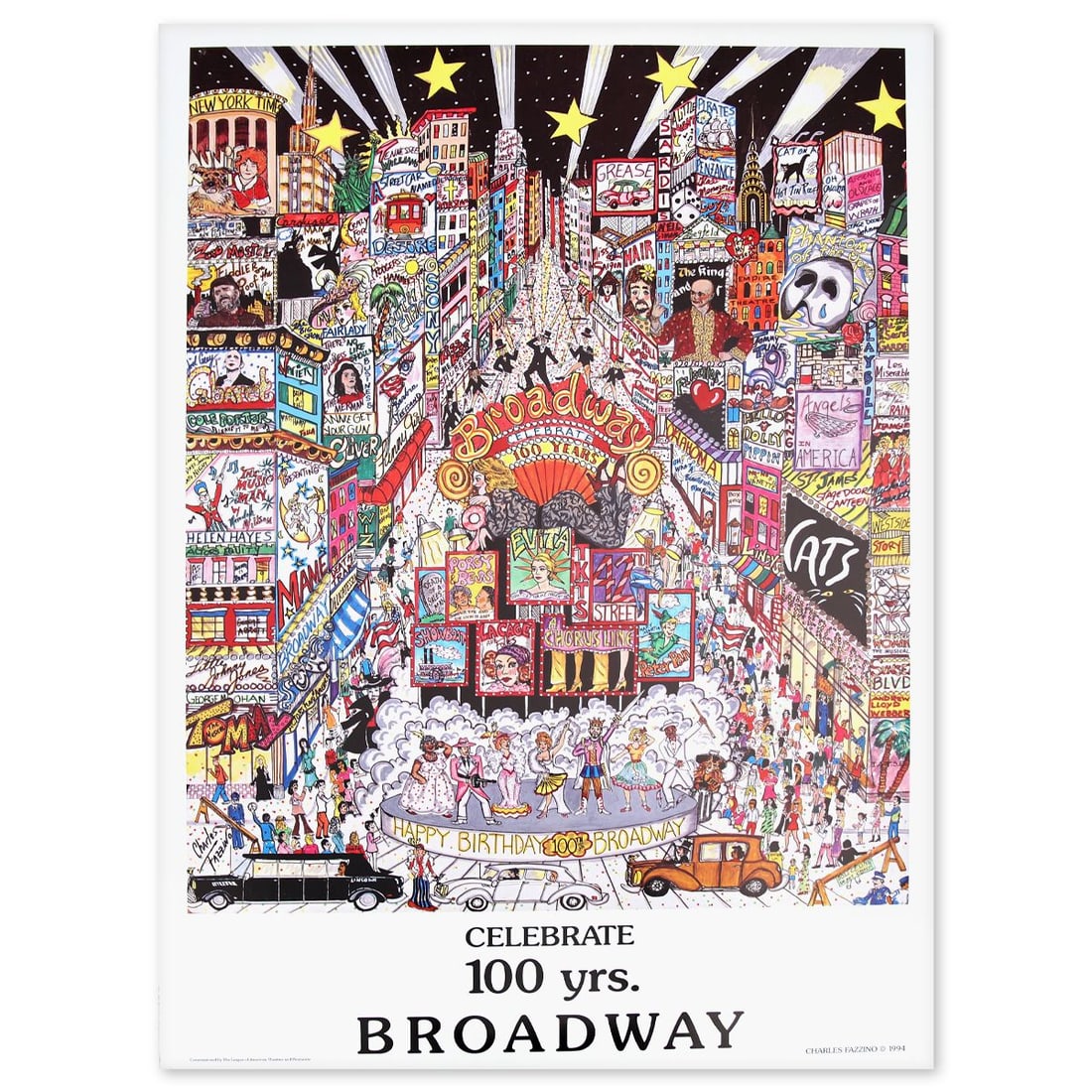 Charles Fazzino- Poster "Celebrate 100 Years Broadway": Artist: Charles Fazzino. Medium: Poster. Title: Celebrate 100 Years Broadway. Size: 35" x 25". Certificate of Authenticity: Is included. Reference#: 10049.