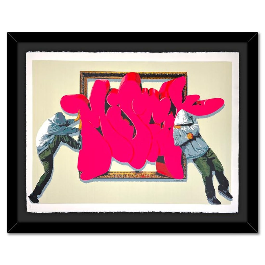 Hijack, "Misfits" Framed Limited Edition Silkscreen. Numbered and Hand Signed with Certificate of: Misfits is a limited edition silkscreen on deckle edge paper by Hijack (son of acclaimed artist Mr. Brainwash), numbered and hand signed by the artist. Includes Certificate of Authenticity. This piece