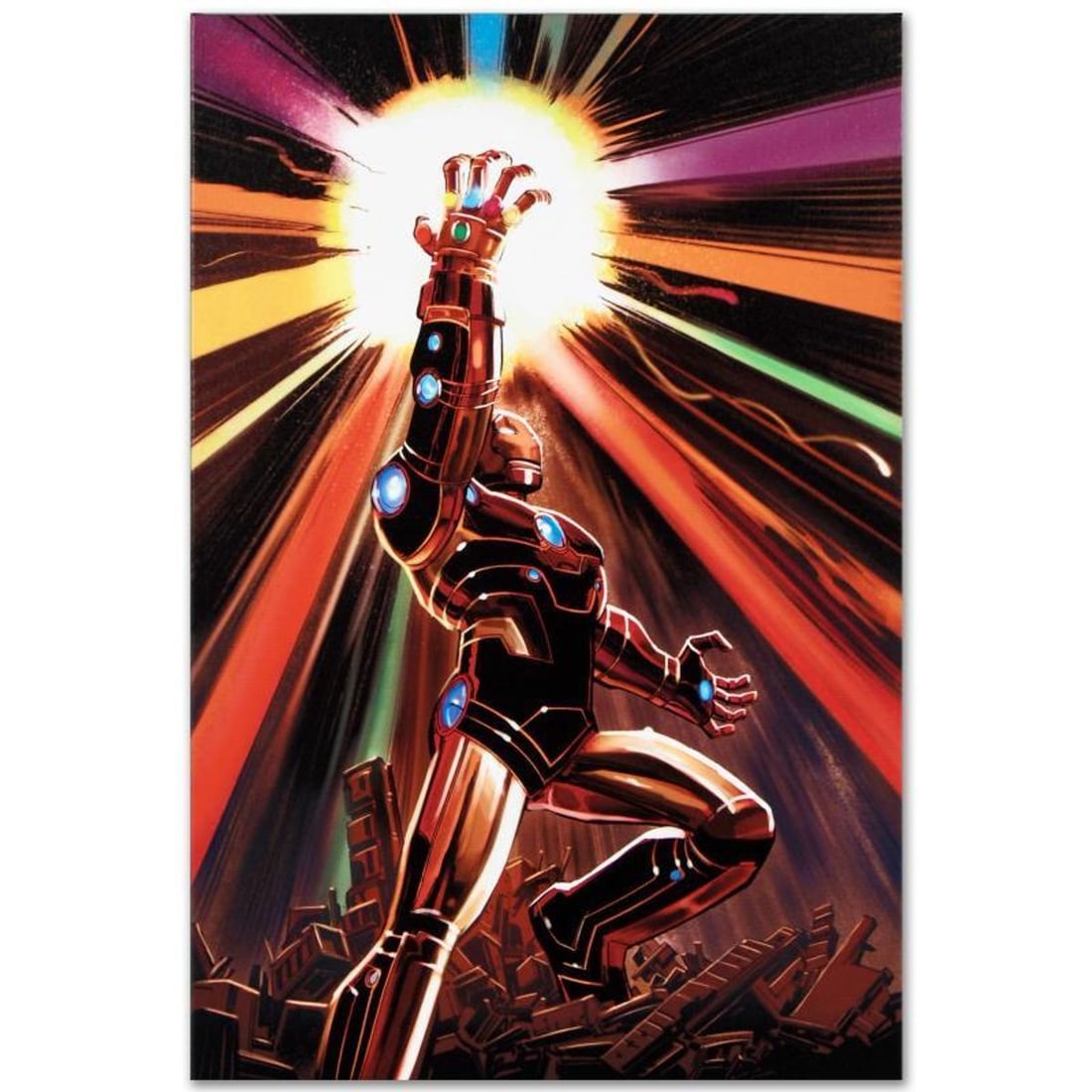 Marvel Comics "Avengers #12" Numbered Limited Edition Giclee on Canvas by John Romita Jr. with COA.: A piece of comic book history, this limited edition, from original art by John Romita Jr., depicts the heroic Iron Man. John Romita Jr. began his career at Marvel UK, doing sketches for covers of repr