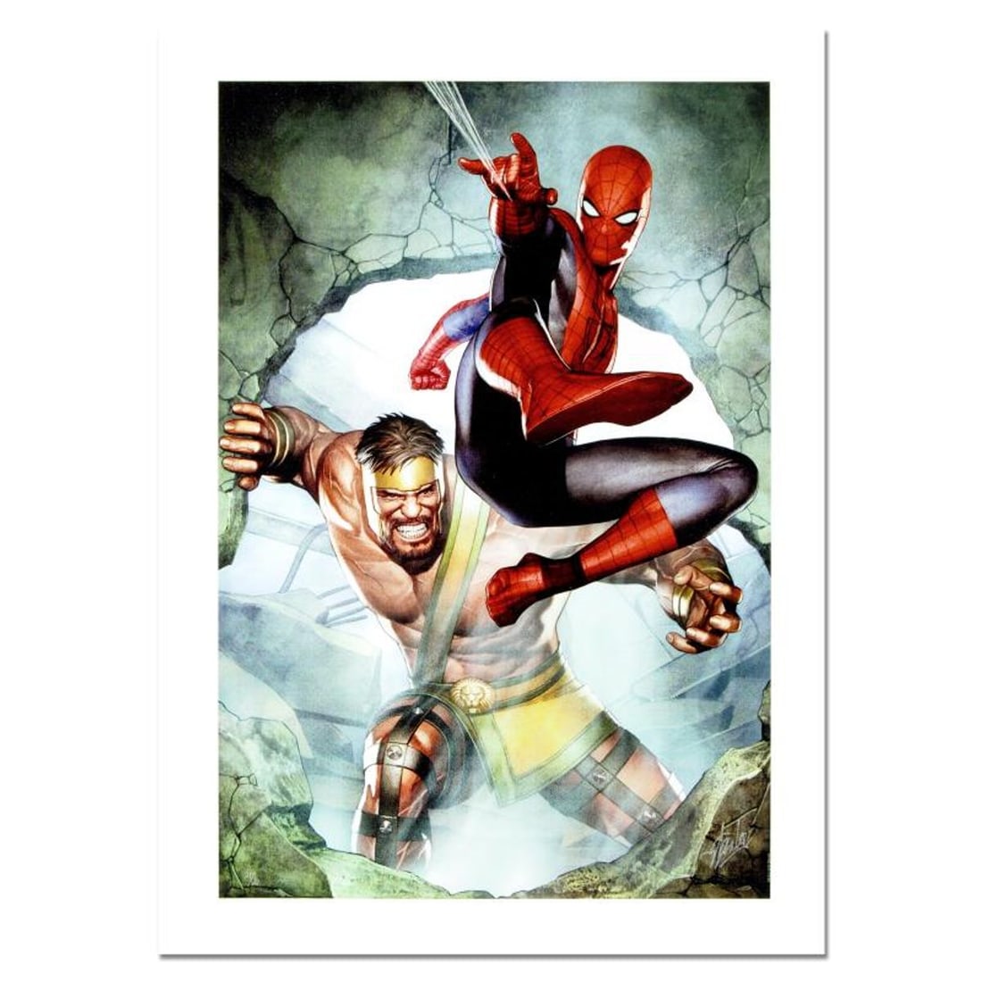 Stan Lee Signed, "Assault New Olympus Prologue #1" Numbered Marvel Comics Limited Edition Canvas by: A piece of comic book history, this limited edition print, drawn by Adi Granov, depicts a scene from the classic Spider-Man series. While working for Marvel, Adi Granov has drawn covers for Spider-Man