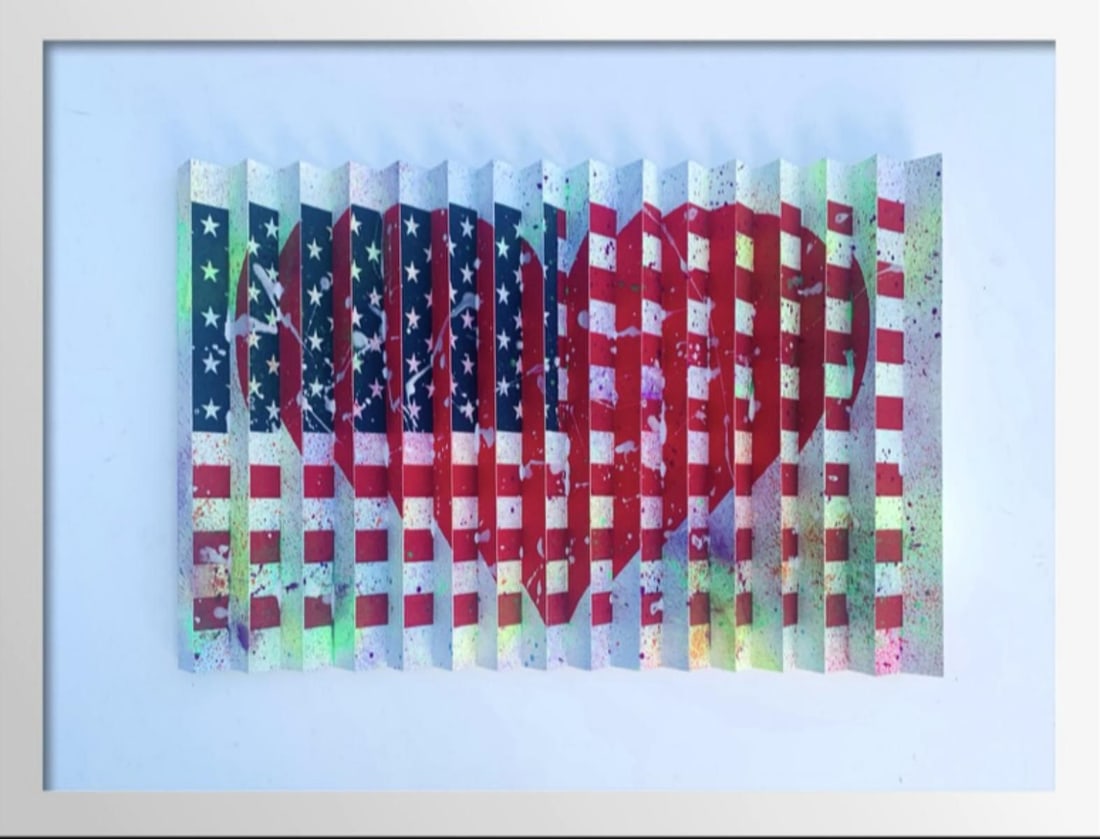 E.M. Zax- Hand painted 3D wall Sculpture "Liberty /Flag": Artist: E.M. Zax. Medium: Hand painted 3D wall Sculpture. Title: Liberty /Flag. Size: 20" x 28". Reference#: 43292.