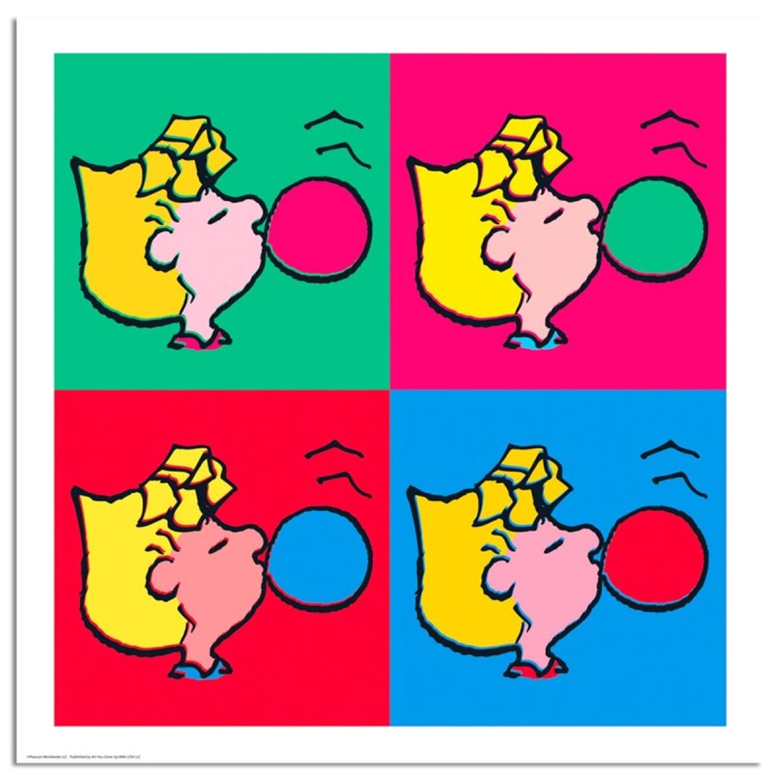 Peanuts, "Bubble Gum Pop!" Hand Numbered Limited Edition Fine Art Print with Certificate of: A vibrant and striking edition portraying the simple yet emotive art of Charles. M. Schulz, creator of PEANUTS . You'll love the color, it really POPS in person! It looks incredible on the wall and wi