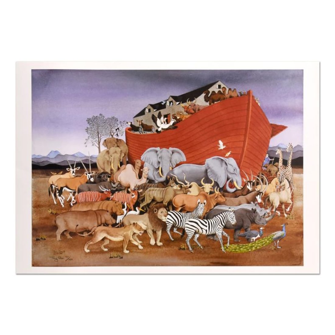 Tony Chen, "Noah and the Animals" Limited Edition Lithograph, Numbered and Hand Signed with Letter: Noah and the Animals is a limited edition lithograph on paper by Tony Chen, numbered and hand signed by the artist. Includes Letter of Authenticity. Measures approx. 34.5" x 24" (border), 30" x 22" (i