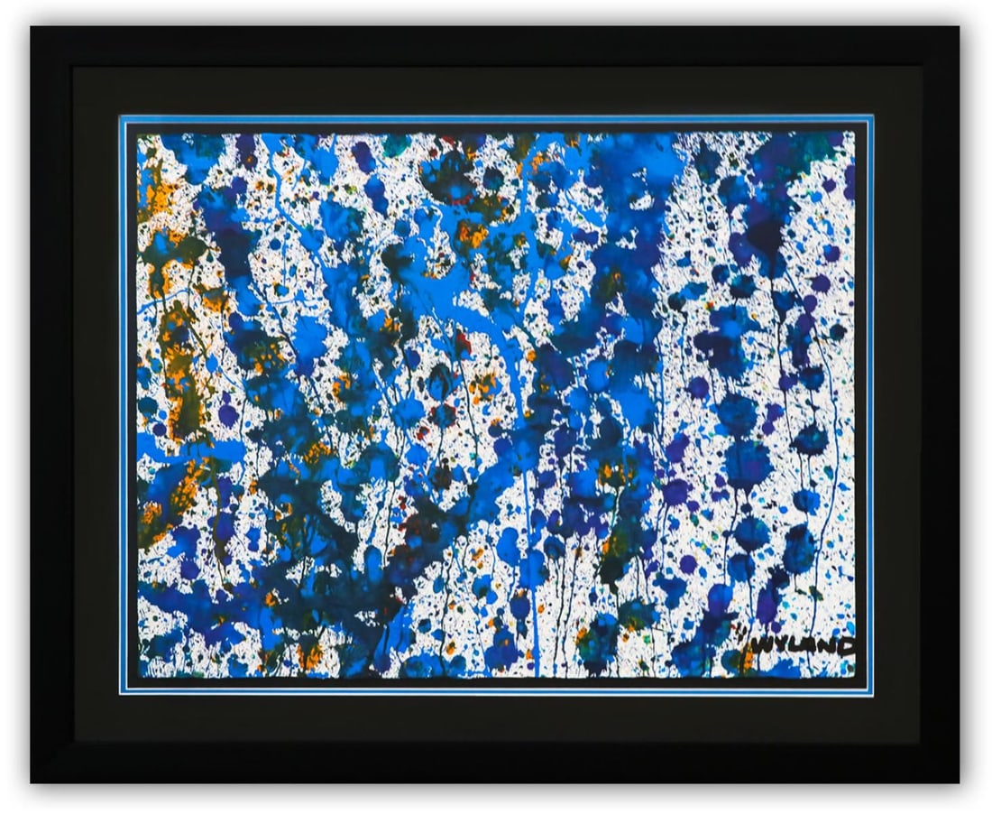 Wyland- Original Watercolor Painting on Deckle Edge Paper "Abstract Drip": Artist: Wyland. Medium: Original Watercolor Painting on Deckle Edge Paper. Title: Abstract Drip. Size: 22" x 30". Measures approx. 32" x 40" (framed). Signature: Hand Signed by the artist. Certificate