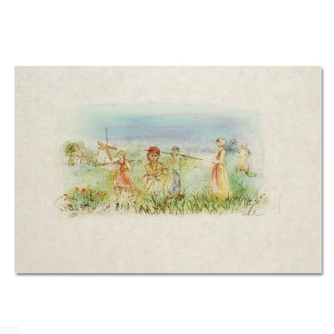 Dutch Landscape Limited Edition Lithograph by Edna Hibel (1917-2014), Numbered and Hand Signed with: Dutch Landscape is a limited edition lithograph on paper, numbered and hand signed by Edna Hibel (1917-2014). Includes Certificate of Authenticity! Measures approx. 26" x 20" (with border), 16" x 8" (