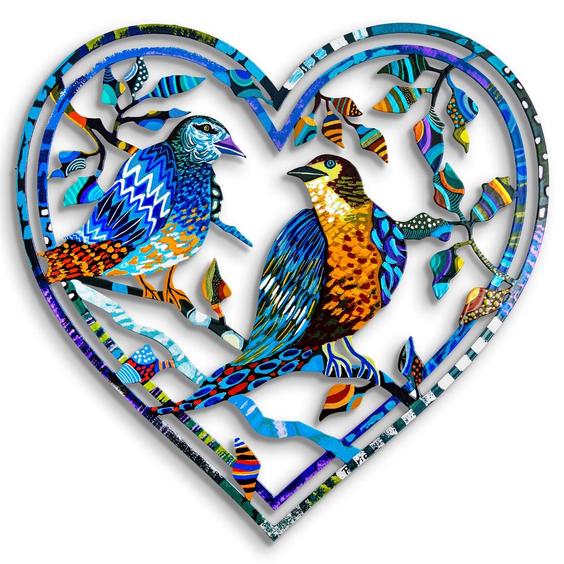 Patricia Govezensky- Original Painting on Laser Cut Steel "Love Birds" (1 of 2)