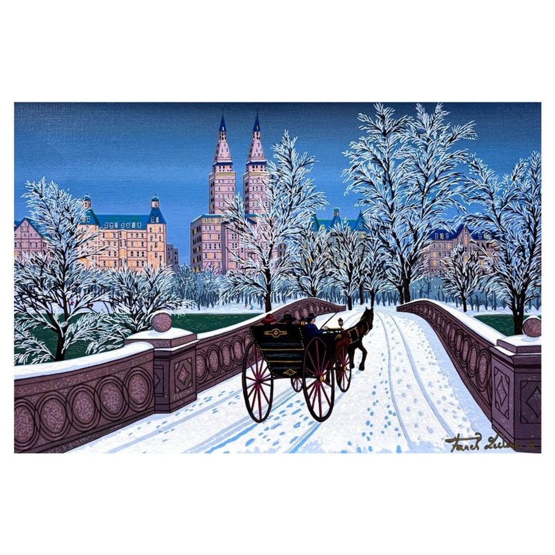 Fanch Ledan, "Romantic Promenade" Limited Edition Serigraph on Canvas, AP Numbered and Hand Signed: Romantic Promenade is a limited edition serigraph on canvas by Fanch Ledan, AP numbered and hand signed by the artist. Includes Certificate of Authenticity. Measures approx. 10" x 16" (image).