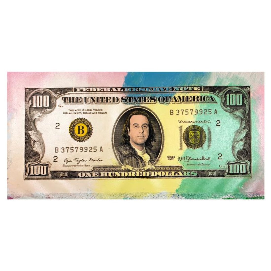 Steve Kaufman (1960-2010), "Kaufman $100" Hand Signed Limited Edition Hand Pulled silkscreen Mixed (1 of 2)