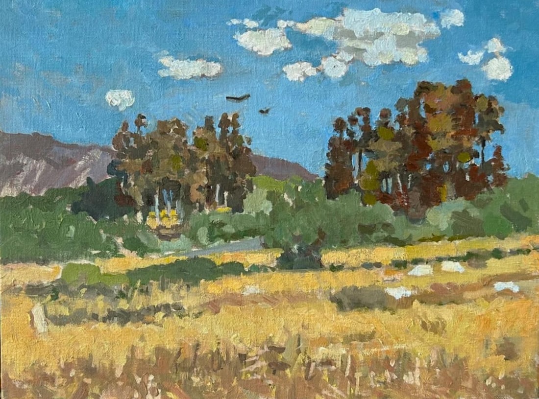 Boris Tyomkin- Original oil on board "Summer. Ojai": Artist: Boris Tyomkin. Medium: Original oil on board. Title: Summer. Ojai. Size: 12" x 16". Signature: Hand Signed. Reference#: 33517.