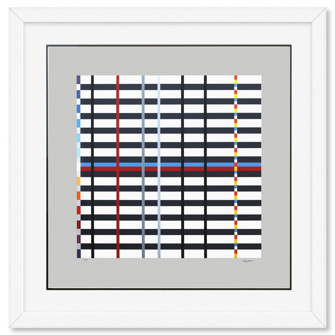 Yaacov Agam- Silkscreeen Serigraph "Homage to Mondrian": Artist: Yaacov Agam. Medium: Silkscreeen Serigraph. Title: Homage to Mondrian. Size: 26" x 27". Measures approx. 34" x 35" (framed). Signature: Hand signed and numbered. Certificate of Authenticity: I