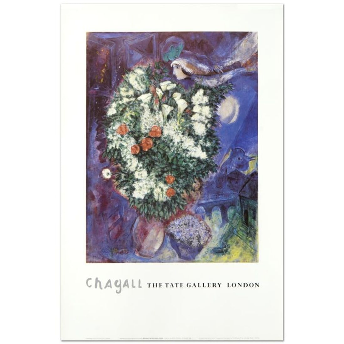 Marc Chagall (1887-1985), "Bouquet with Flying Lover" Fine Art Poster.: Bouquet with Flying Lover is a fine art poster by Marc Chagall (1887-1985)! Measures approx. 20" x 30" (with border), 15" x 24" (image). Reference#: 90074.