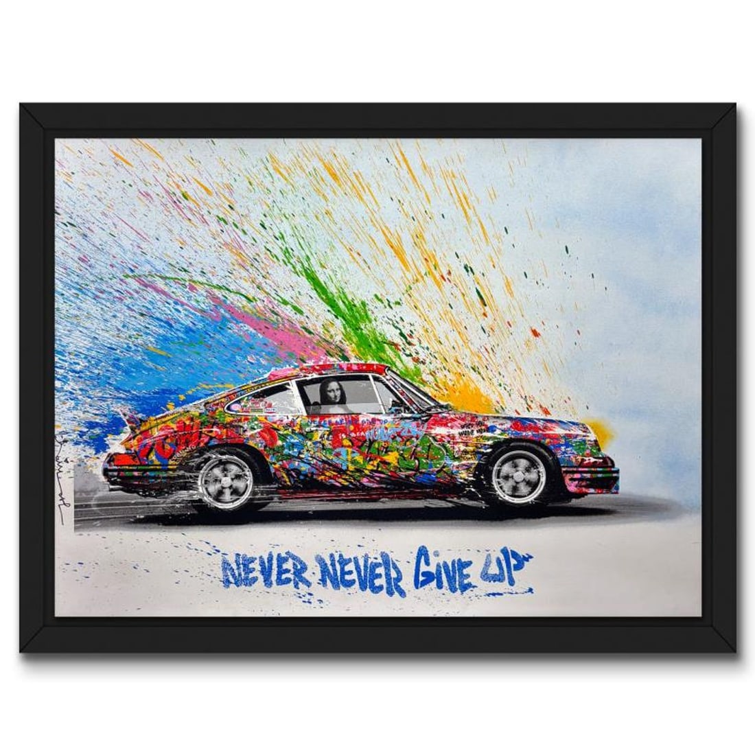 Mr Brainwash, "Maximum Velocity" Framed Unique (UNQ) Mixed Media, Hand Signed with Certificate of: Maximum Velocity is a unique (UNQ) mixed media on deckle edge paper by Mr Brainwash, hand signed by the artist. This piece comes custom framed. Includes Certificate of Authenticity. Measures approx. 4