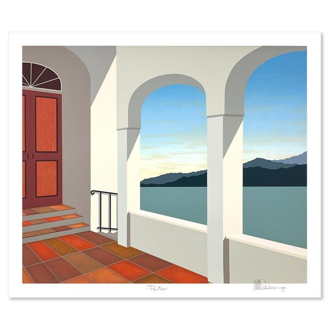 William Schlesinger (1915-2011), "Portico" Limited Edition Serigraph, Numbered and Hand Signed with: Portico is a limited edition serigraph on paper by William Schlesinger (1915-2011), numbered and hand signed by the artist. Includes Letter of Authenticity. Measures approx. 27.5" x 24.5" (border), 21