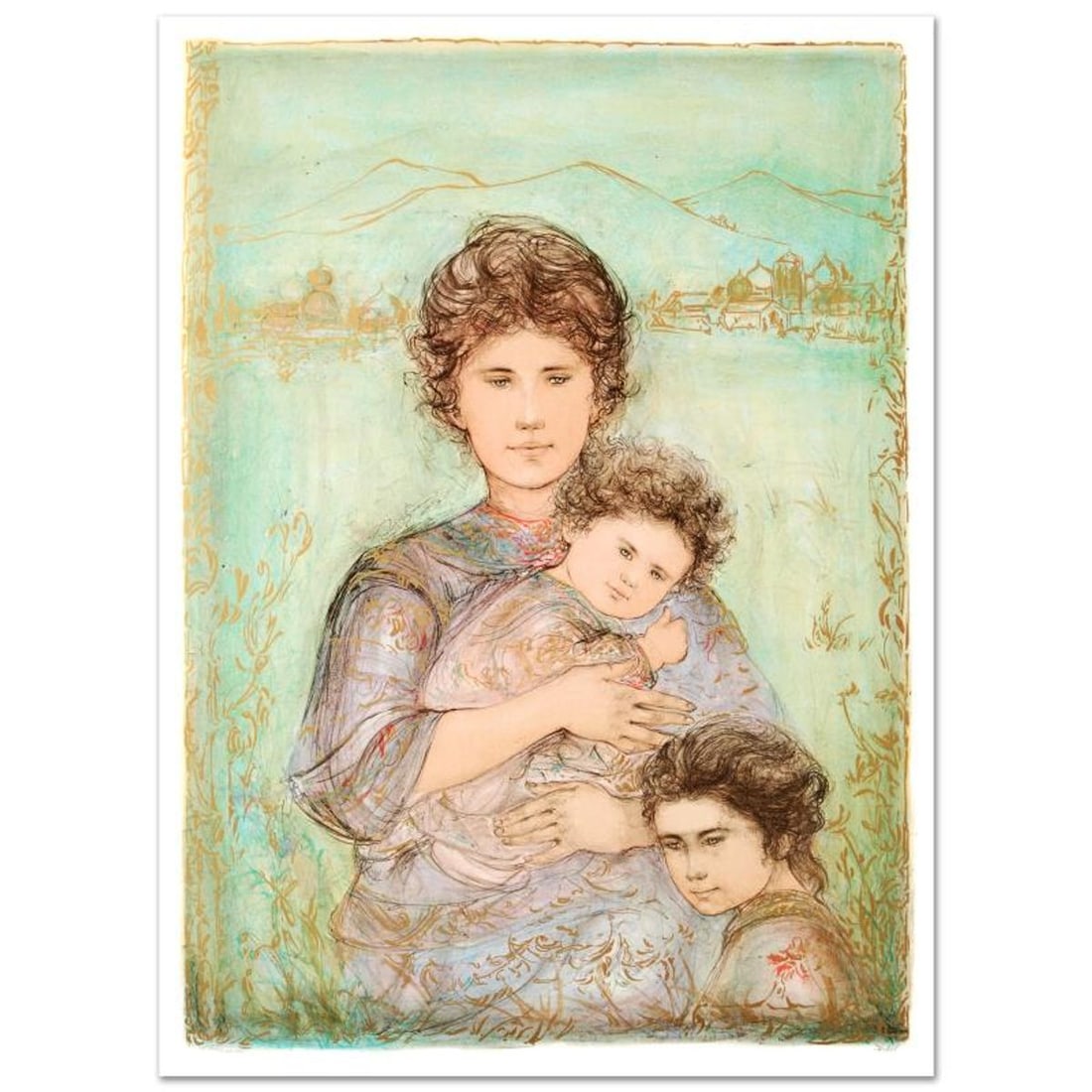 Tatyana's Family Limited Edition Lithograph (28" x 39.5") by Edna Hibel (1917-2014), Numbered and: Tatyana's Family is a limited edition lithograph on paper, numbered and hand signed by Edna Hibel (1917-2014). Includes Certificate of Authenticity! Measures approx. 30" x 42" (with border), 28" x 39.