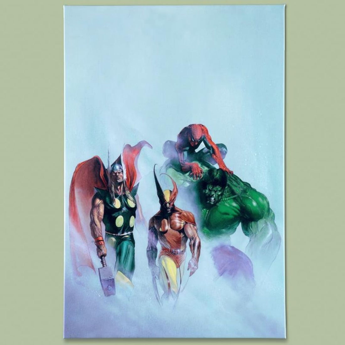 Marvel Comics "Secret War VI #1" Numbered Limited Edition Giclee on Canvas by Gabriele Dell'Otto: A piece of comic book history, this limited edition, from original art by Gabriele Dell'Otto, depicts Thor, Hulk Spider-Man and Wolverine. Italian-born illustrator Gabriele Dell'Otto began his career 