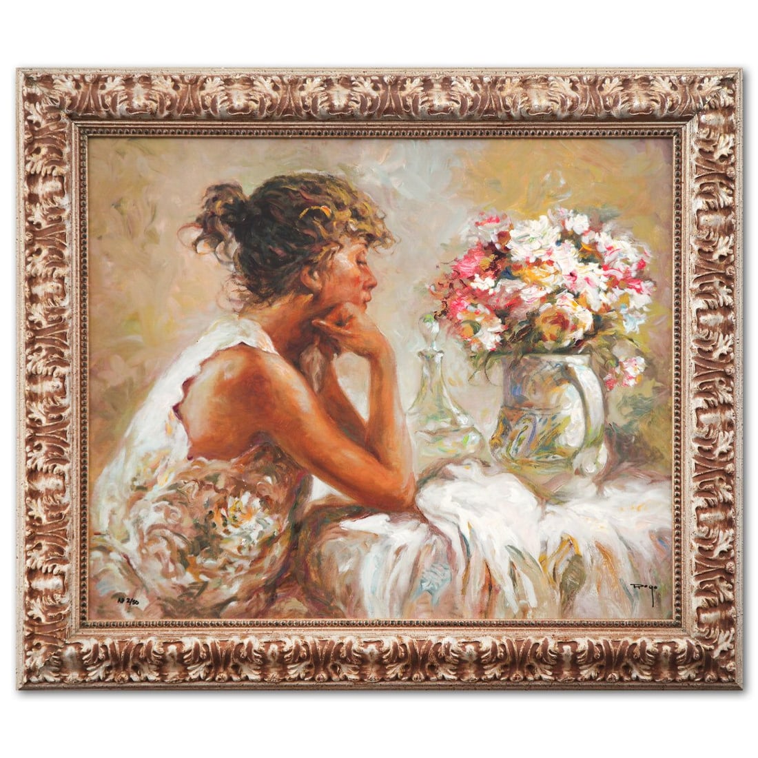 Royo- Serigraph "Pensativa": Artist: Royo. Medium: Serigraph. Title: Pensativa. Size: 23" x 28". Measures approx. 27" x 32" (framed). Signature: Hand Signed and Numbered. Additional: Year: 2000. Reference#: 74567.