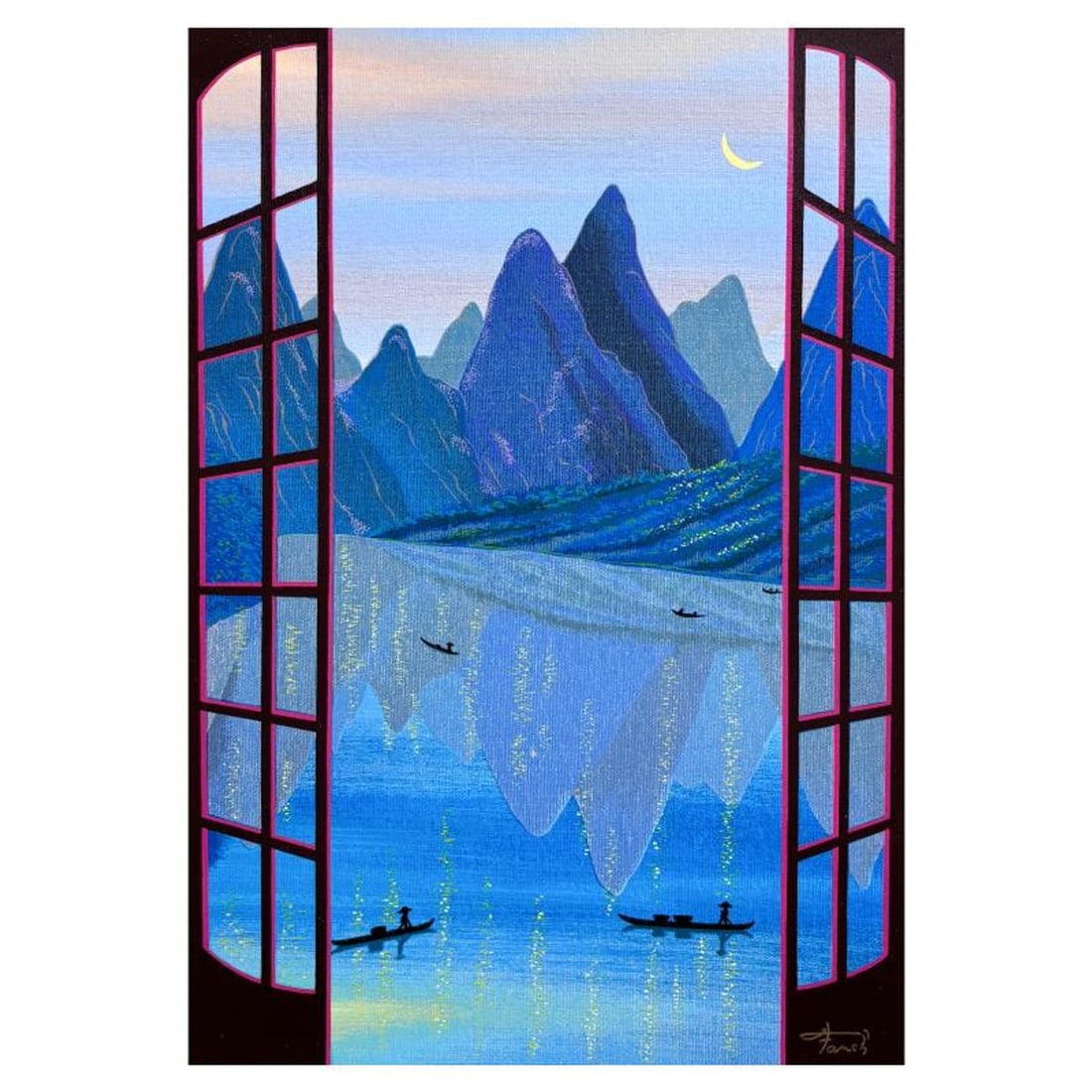 Fanch Ledan, "China Mountains" Limited Edition Serigraph on Canvas, AP Numbered and Hand Signed with: China Mountains is a limited edition serigraph on canvas by Fanch Ledan, AP numbered and hand signed by the artist. Includes Certificate of Authenticity. Measures approx. 17" x 11.5" (image).