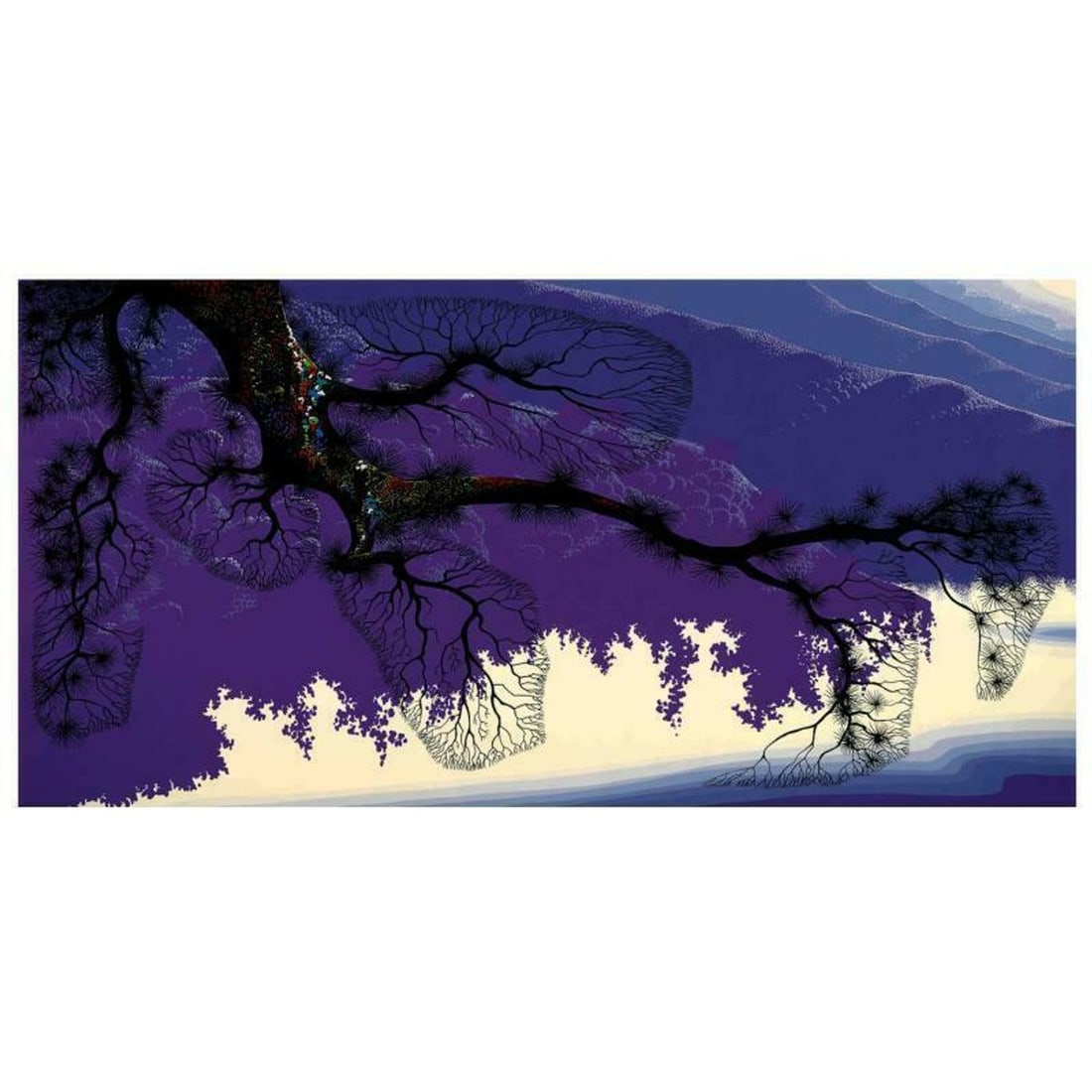 Eyvind Earle (1916-2000), "Purple Coastline" Limited Edition Serigraph on Paper; Numbered & Hand: Purple Coastline is a limited edition serigraph on paper by Eyvind Earle (1916-2000). The piece is numbered, hand-signed by the artist, and accompanied by a certificate of authenticity. Measures appro