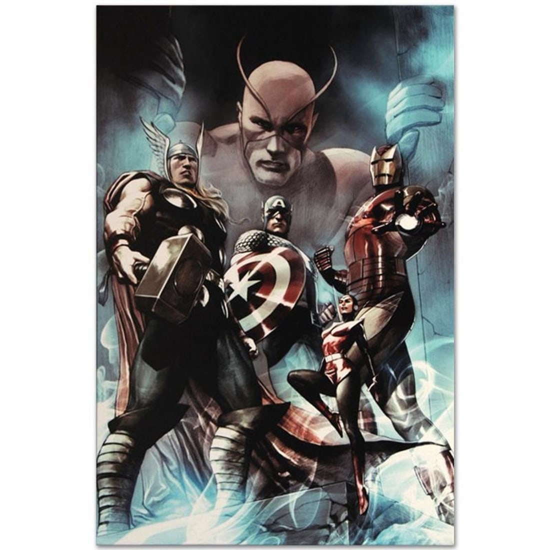 Marvel Comics "Hail Hydra #2" Numbered Limited Edition Giclee on Canvas by Adi Granov with COA.: A piece of comic book history, this limited edition, from original art by Adi Granov, depicts Thor, Captain America, Iron Man and Wasp. While working for Marvel, Adi Granov has drawn covers for Spider