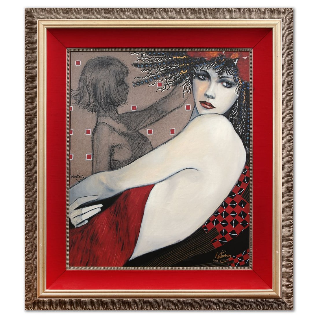 Loppo Martinez- Giclee on Canvas "Danseuse Orientale": Artist: Loppo Martinez. Medium: Giclee on Canvas. Title: Danseuse Orientale. Size: 27" x 23". Measures approx. 39" x 34" (framed). Signature: Hand Signed and Numbered. Certificate of Authenticity: Is 
