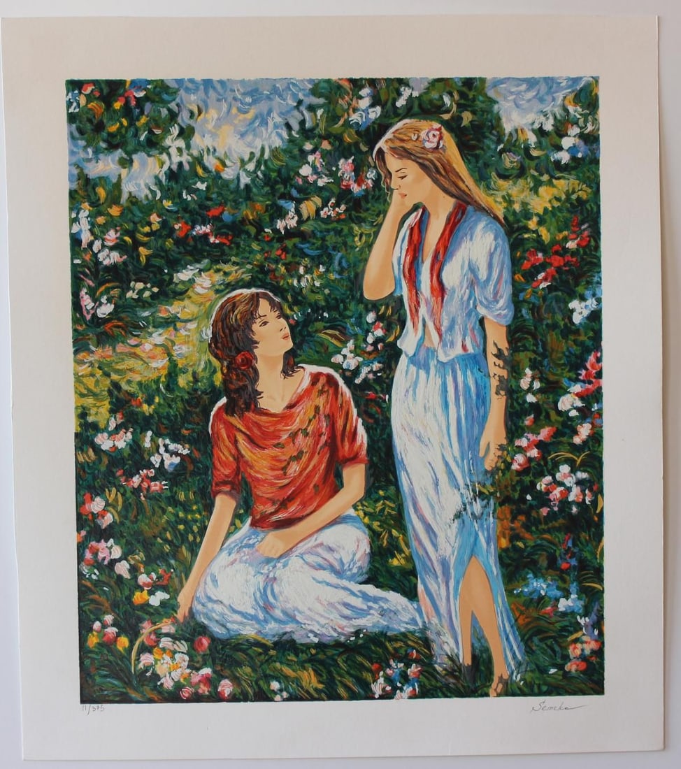 Igor Semeko- Original Serigraph on Paper "Sisters": Artist: Igor Semeko. Medium: Original Serigraph on Paper. Title: Sisters. Size: 19.5" x 16". Signature: Hand Signed by the Artist. Certificate of Authenticity: From the publisher. Reference#: 20903.